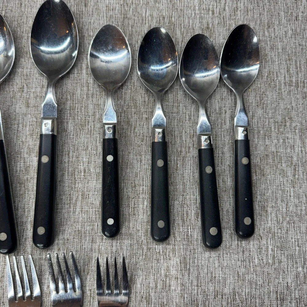 WF Mardi Gras Stainless‎ Flatware Set 12pc Black Riveted Handle Forks Spoons
