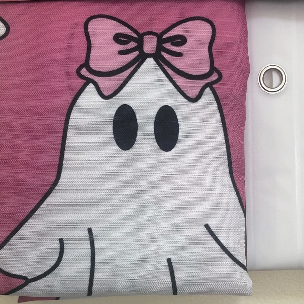 NWT Betsy Johnson 14-Piece White Ghost w/Pink Bow Shower Curtain Set