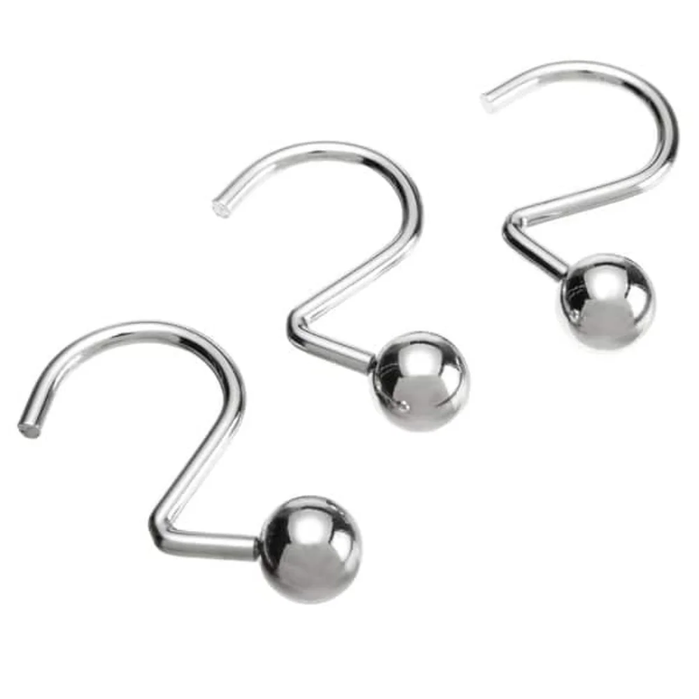 BED BATH & BEYOND CHROME BALL SHOWER CURTAIN HOOKS‎ SET OF 12