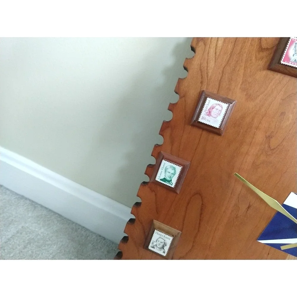 Handmade Wood USPS Post Office Wall Clock Postage Stamp Art Retirement Gift