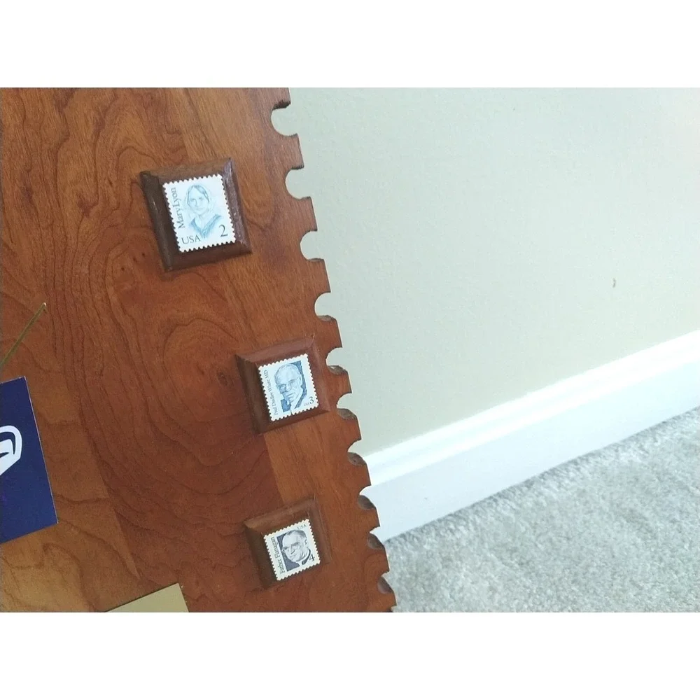 Handmade Wood USPS Post Office Wall Clock Postage Stamp Art Retirement Gift