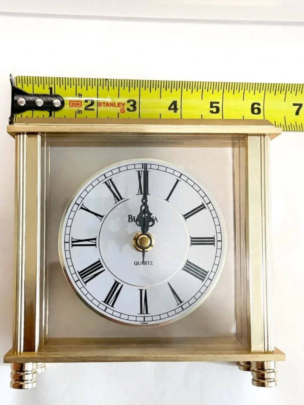 Bulova Quartz Carriage Clock Brass Glass Roman Numeral Desk Shelf 6