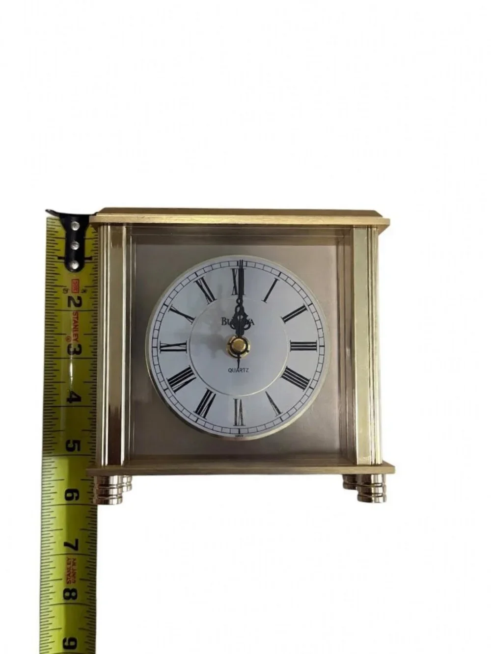Bulova Quartz Carriage Clock Brass Glass Roman Numeral Desk Shelf 6