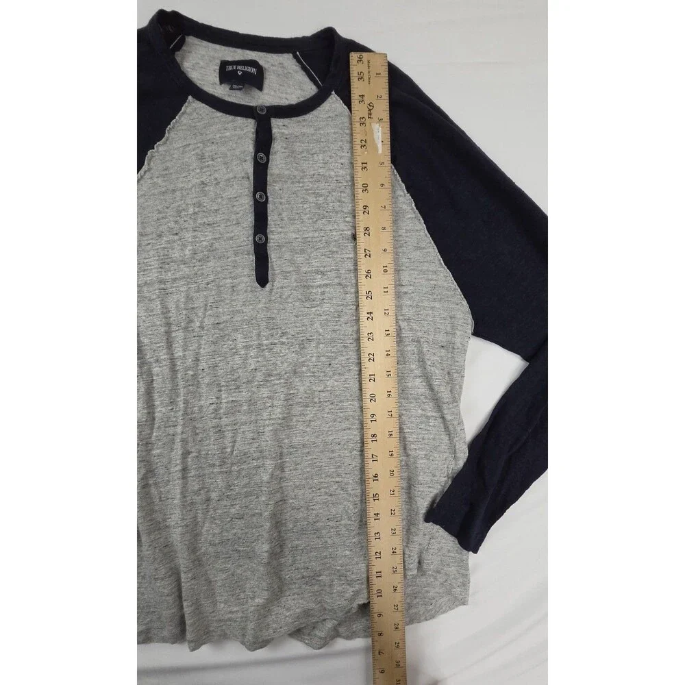 True Religion Raglan Henley Shirt Men’s 3XL Grey Thermal 4-Button Long Sleeve