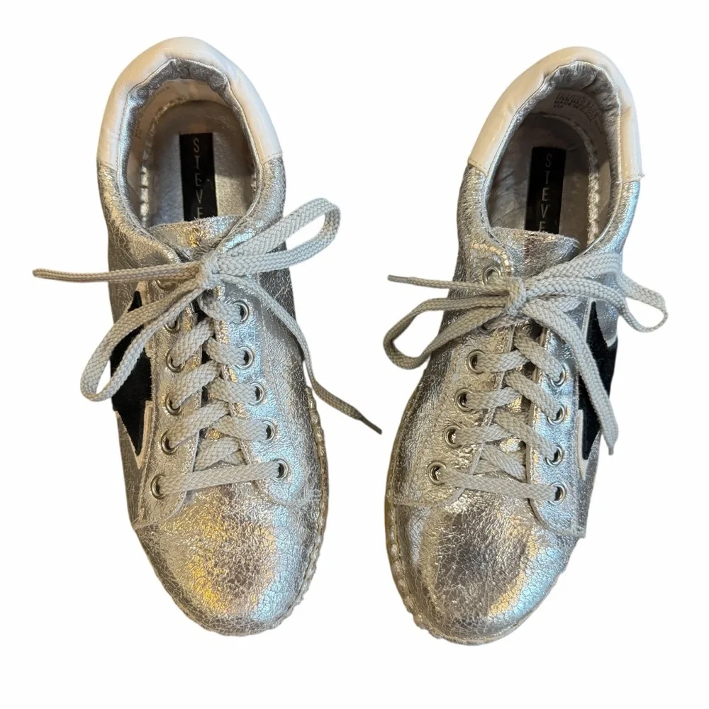 Steve Madden Metallic Silver Star Platform‎ Espadrille Sneakers – Size 8.5