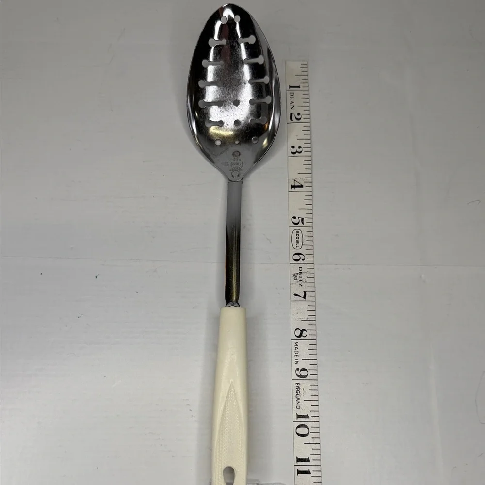 Vintage EKCO Chromium Plated Slotted Spoon with Cream Handle
