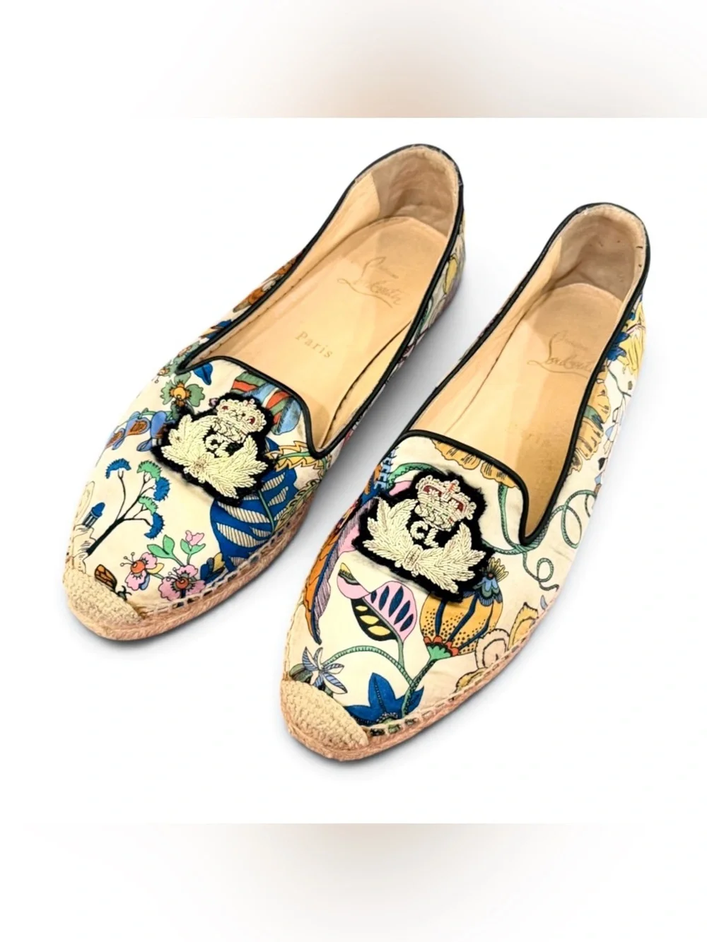 Christian Louboutin Floral Crest Silk Espadrille Slip-On Loafers EU 39 - Custom