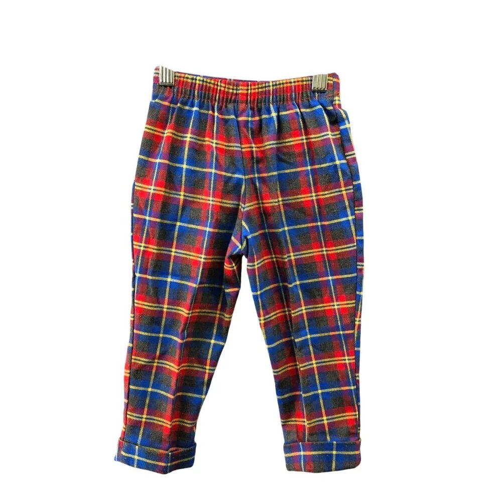 Vintage 90s Children's Place Baby 24M / 2T Plaid‎ Trouser Pants Red Blue