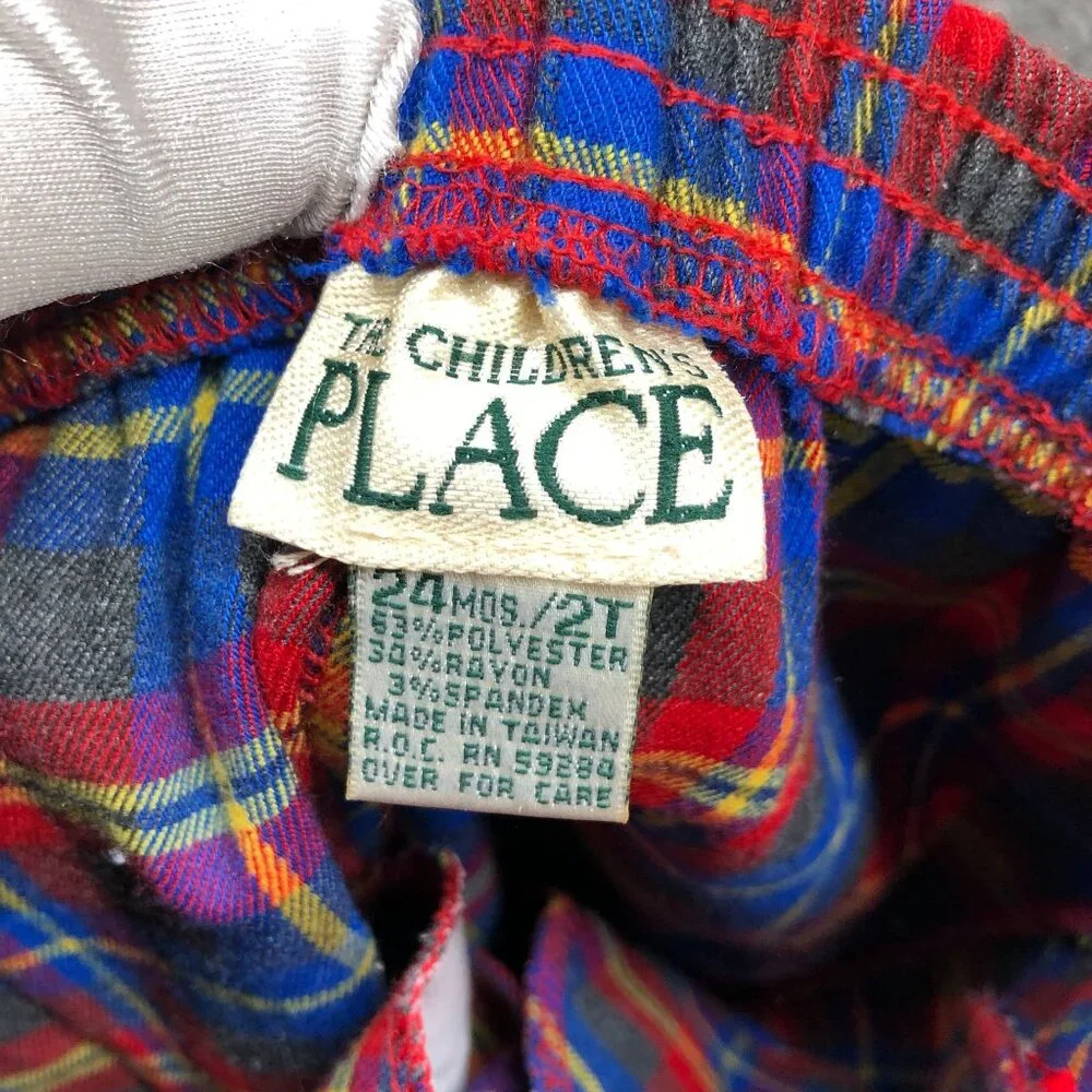 Vintage 90s Children's Place Baby 24M / 2T Plaid‎ Trouser Pants Red Blue