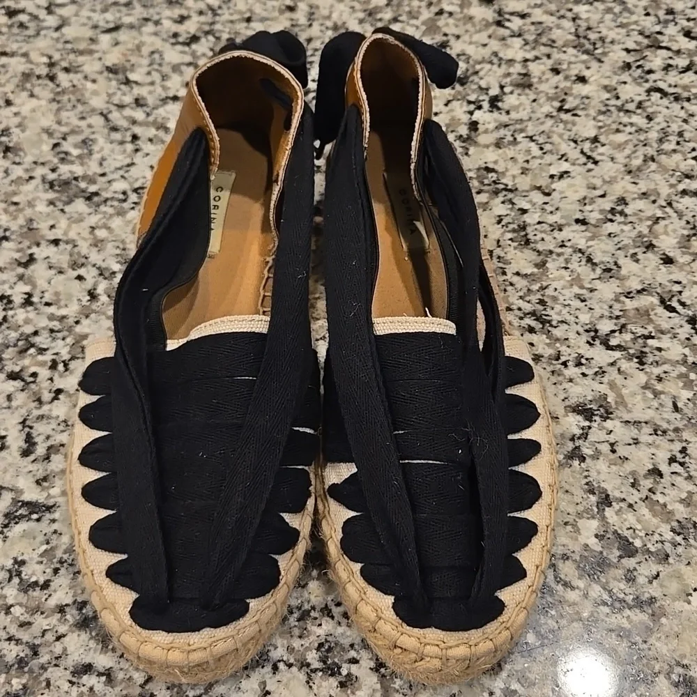 CORINA SLIP-ON STRAPPY TIE- BACK ESPADRILLES. SIZE EU 37.