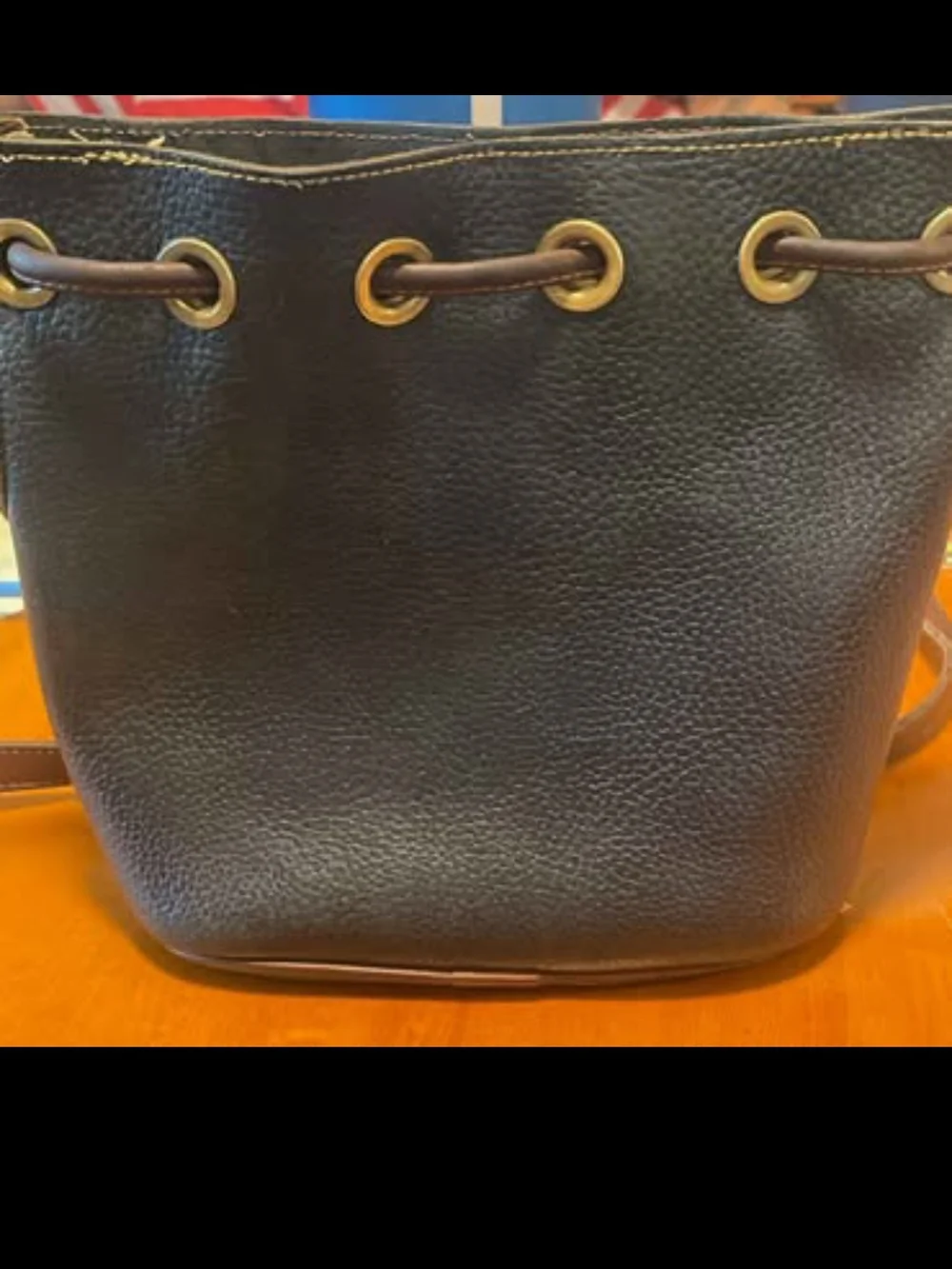 Dooney & Bourke Black Pebble Leather Drawstring Bucket Bag