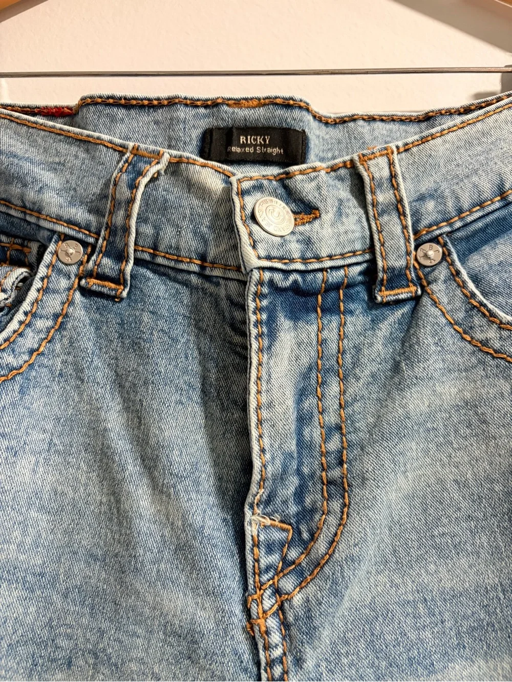 True Religion Mens Light Blue Denim Jeans - RICKY Relaxed Straight