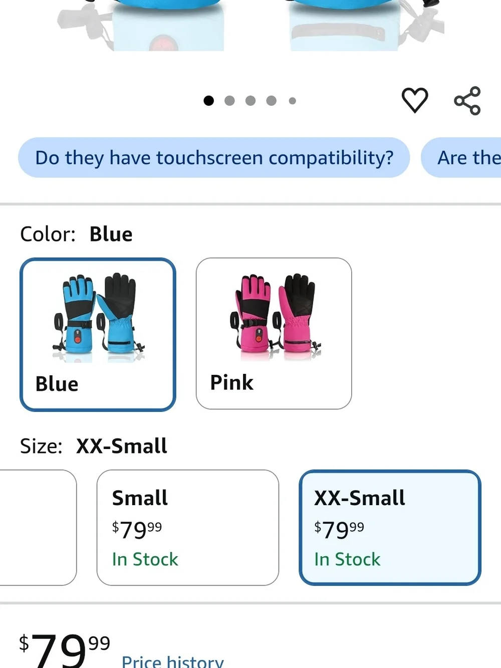 Heated Blue Winter Gloves with Rechargeable Battery Pack