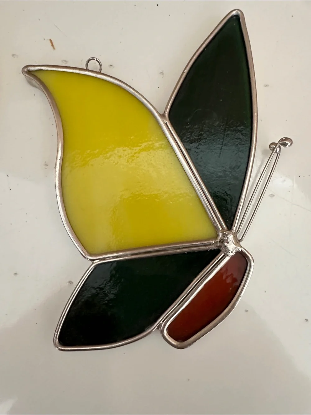 Vintage Stained Glass Butterfly and Flower Wall Decor - Yellow, Orange, Green