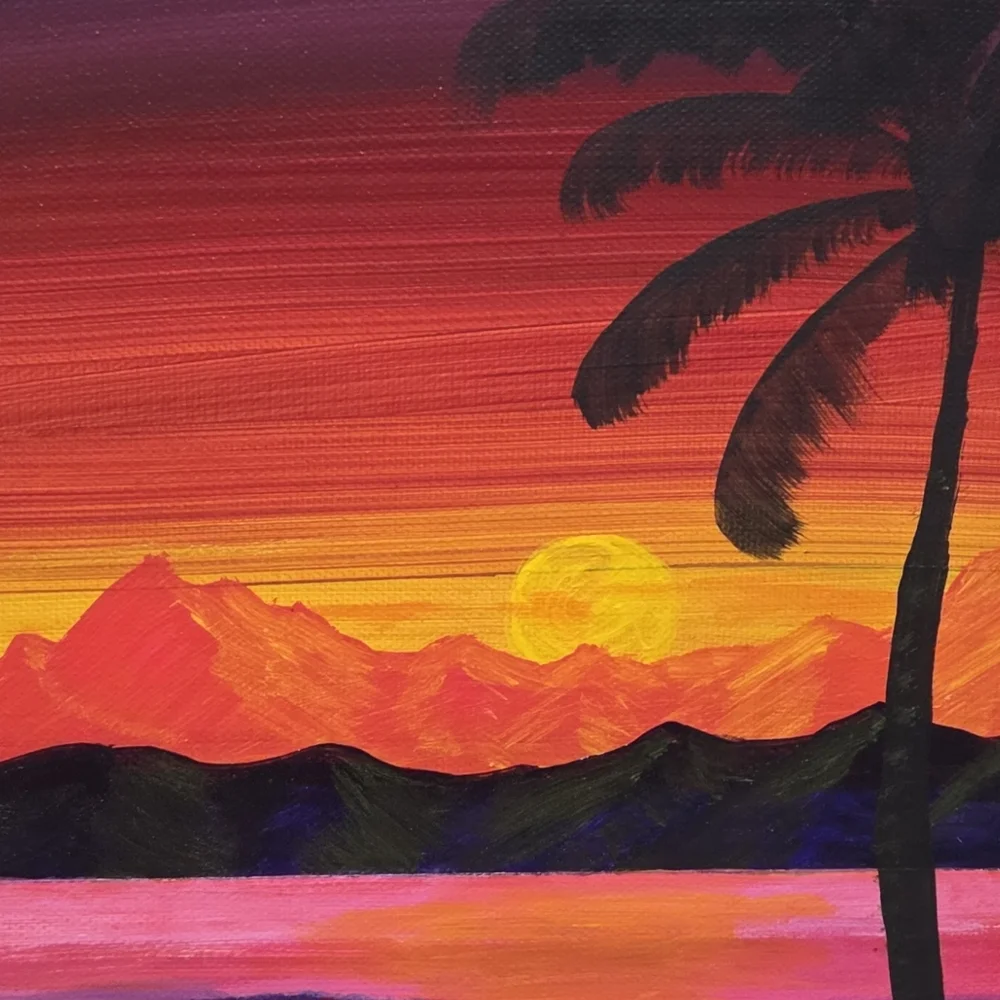Tropical Mtn Sunset🎨- Original Artwork