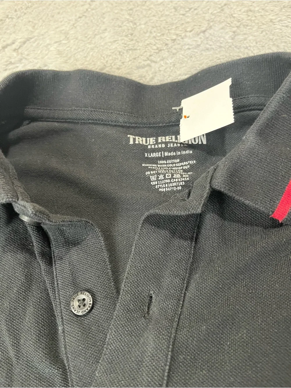 True Religion Black Polo with Red Logo and Collar Trim