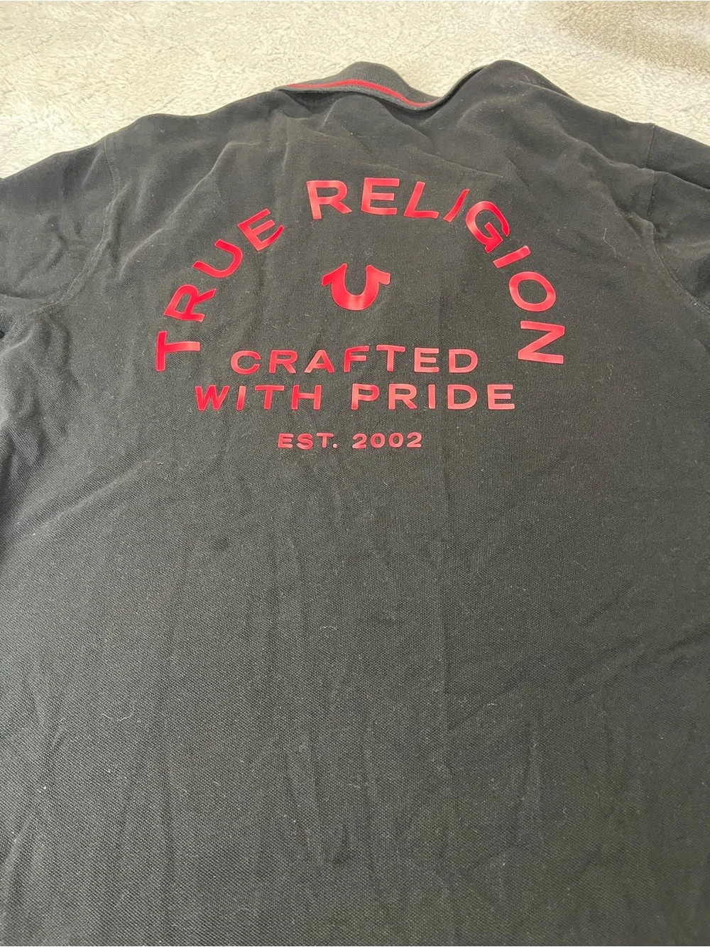 True Religion Black Polo with Red Logo and Collar Trim