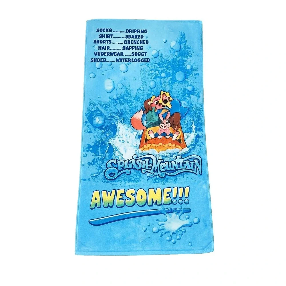 Disney Parks Splash Mountain Awesome Blue Beach Towel 30x60 Cotton Brazil Adults