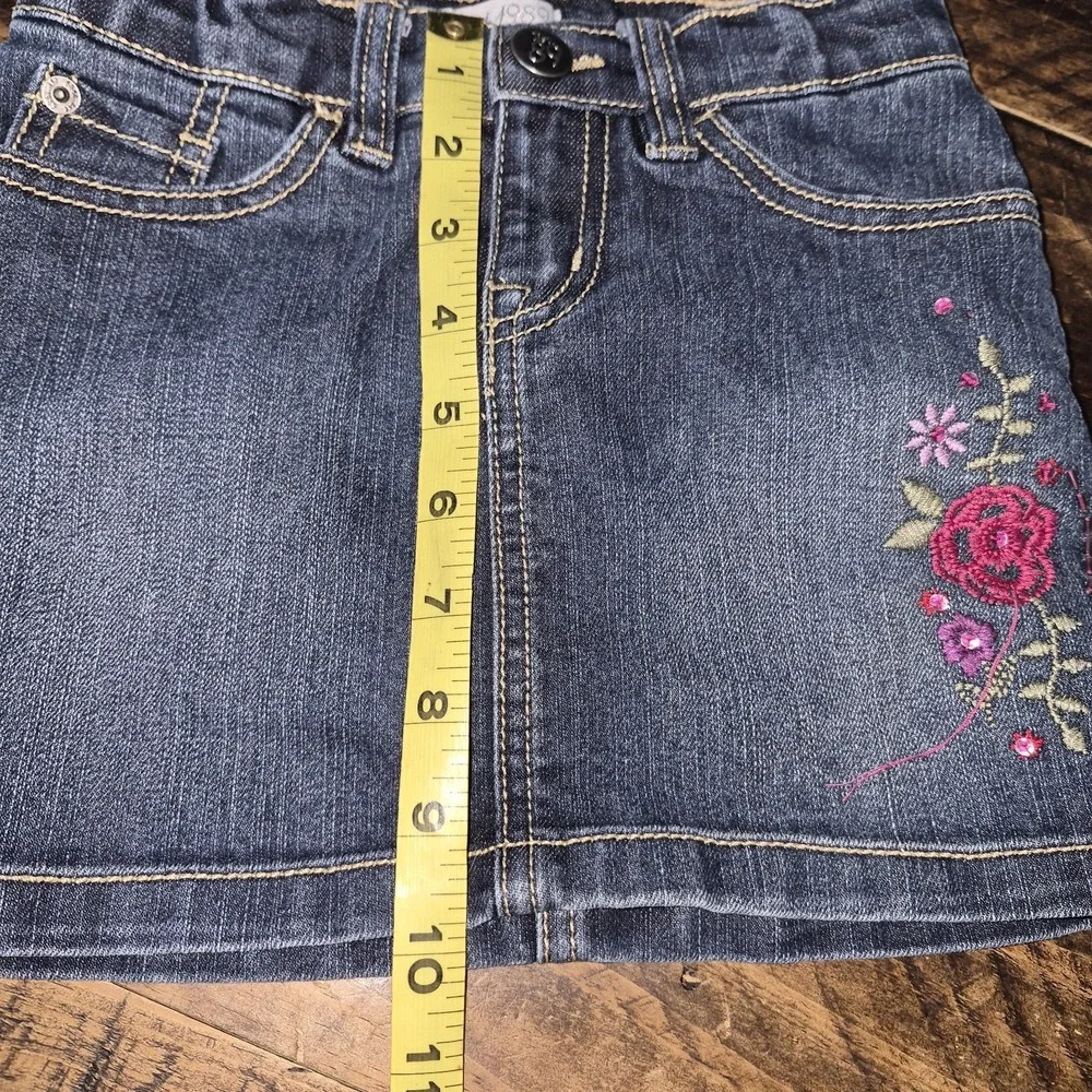 The Children's Place Girls Blue Denim Floral Embroidered Skort Size 5 Pockets