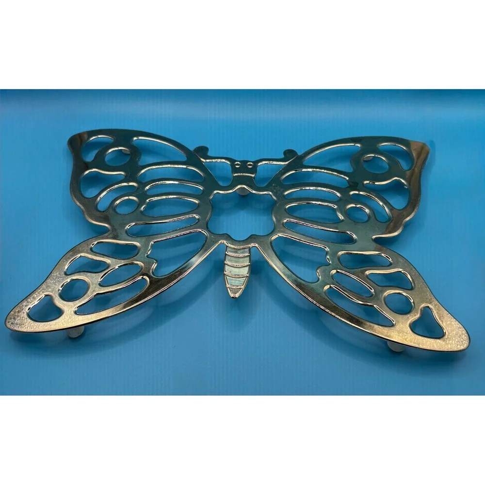 Leonard Set of 2 Butterfly Trivets Silverplate Vintage Wall Decor Silver 7x10