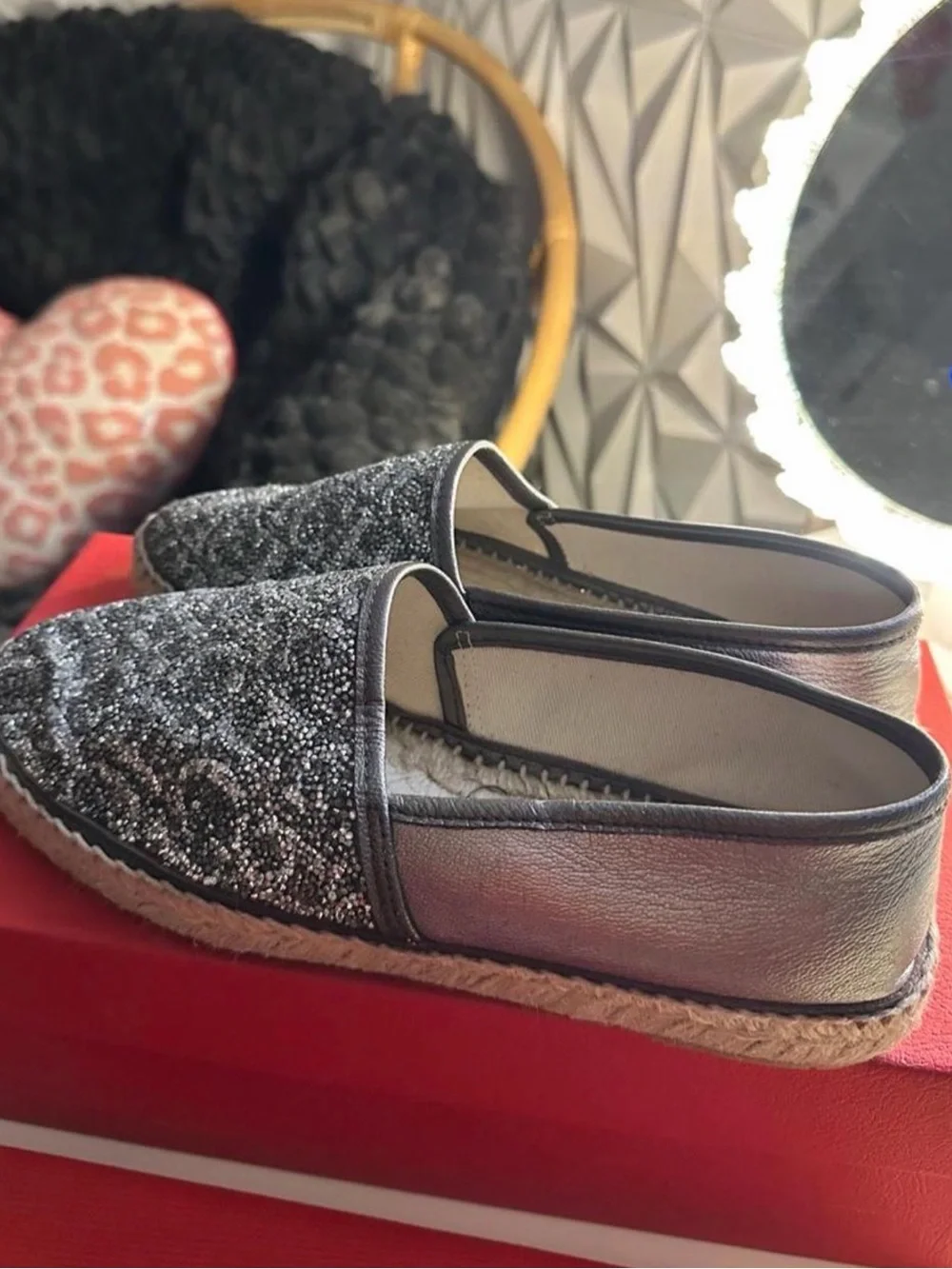 Carolina Herrera Metallic Silver Glitter Espadrilles