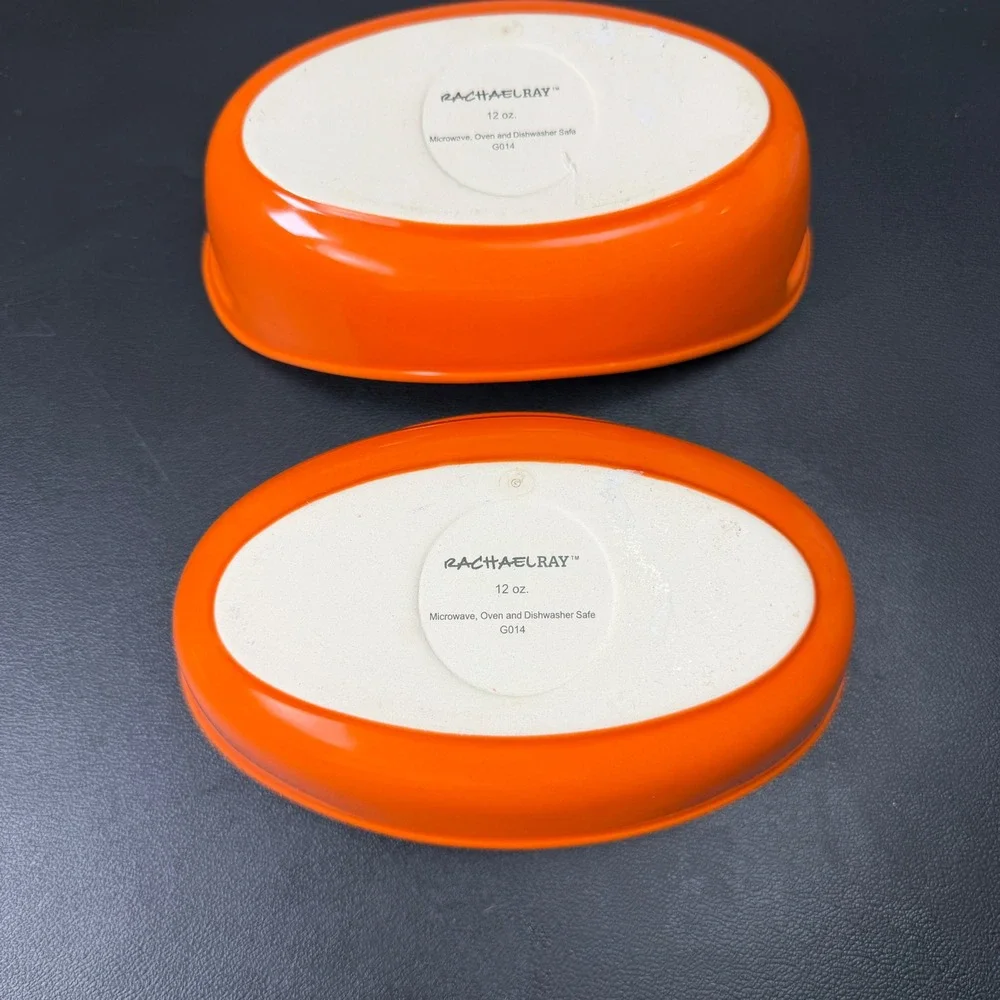 Set of 2 Rachael Ray Ramekins 12oz Orange Modern Stoneware Oval Bakers