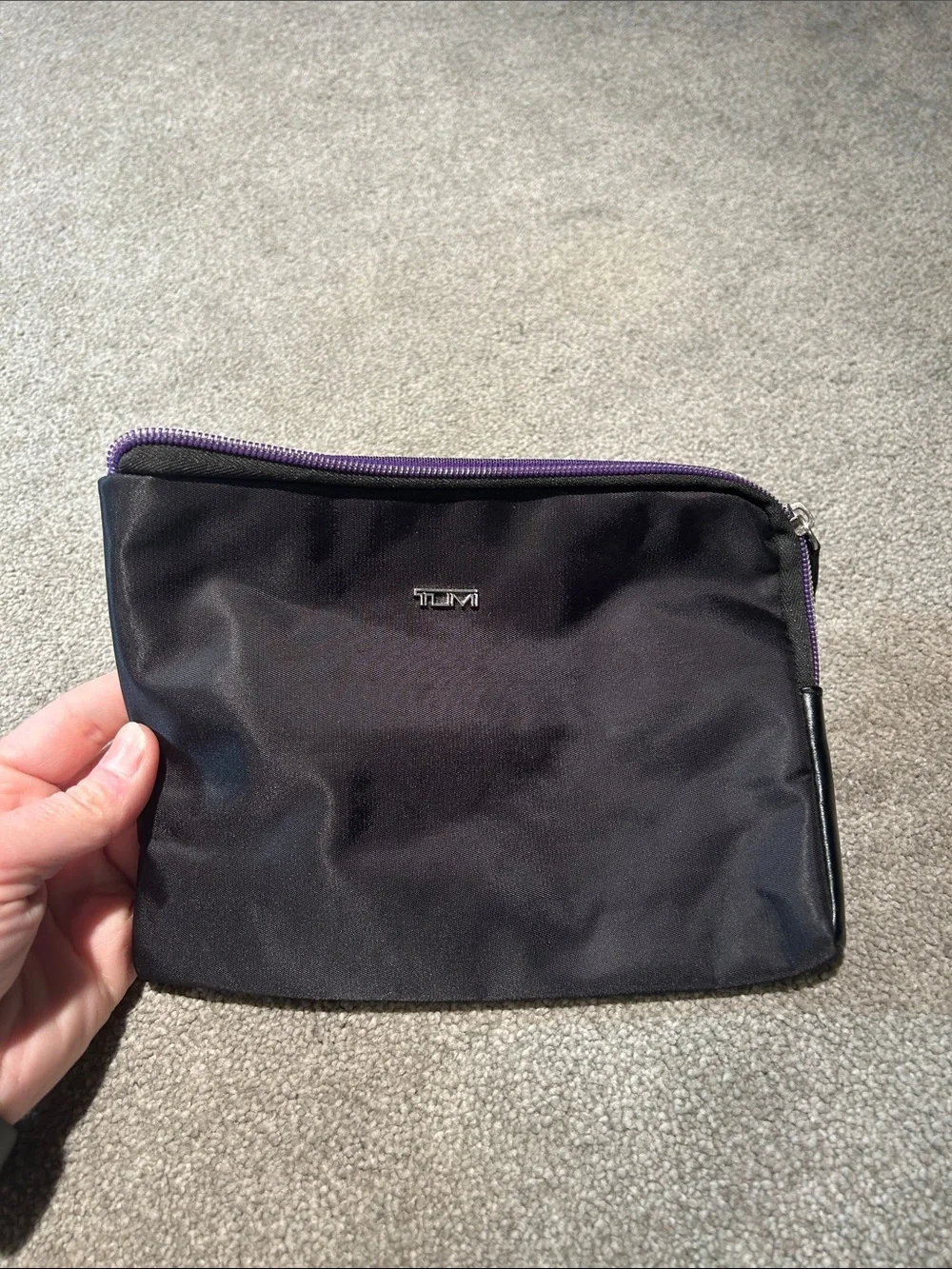 Tumi Black Nylon Toiletry Pouch with Purple Zipper