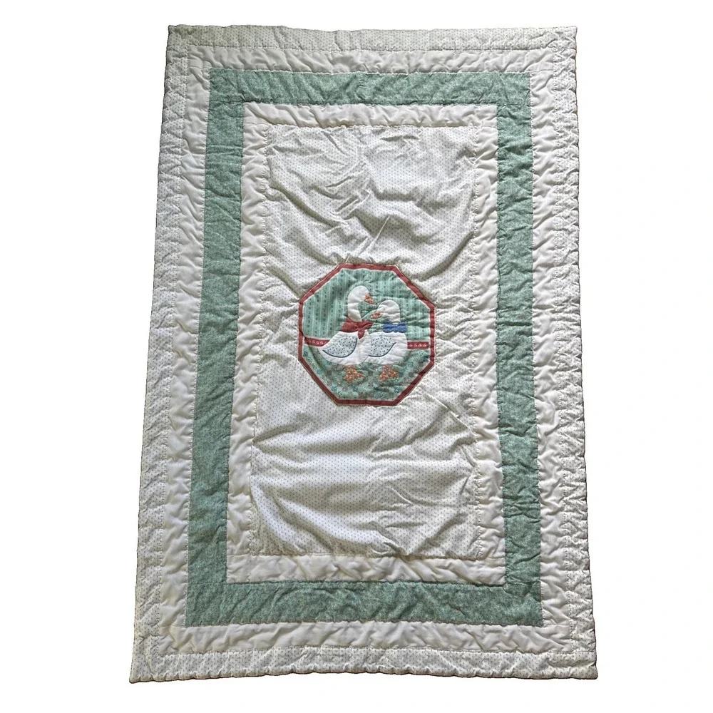 Cute Vintage Cottage Core Duck/Goose Handmade Baby Crib Quilt 50x33