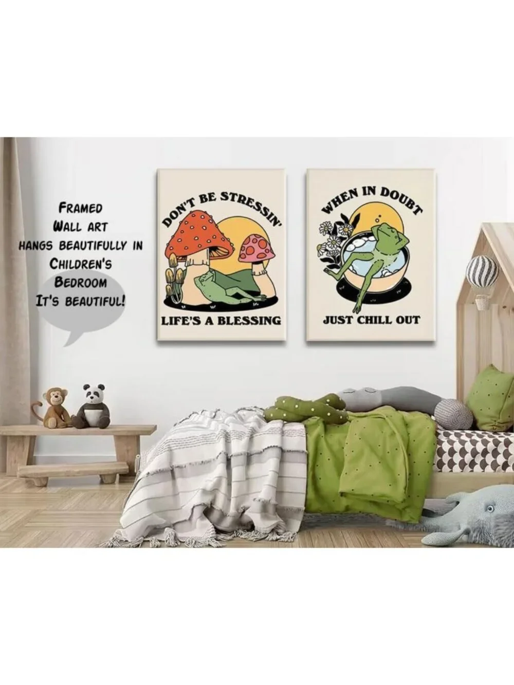 Retro 70s Groovy Frog & Mushroom Wall Art - Vintage Chill Quote Canvas Print
