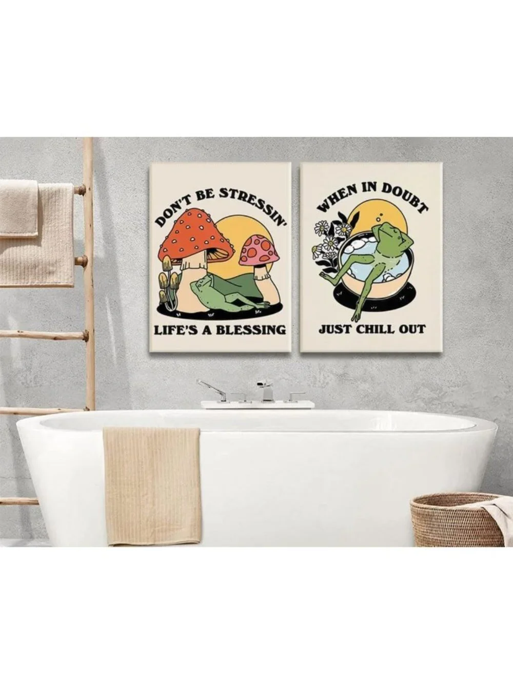 Retro 70s Groovy Frog & Mushroom Wall Art - Vintage Chill Quote Canvas Print