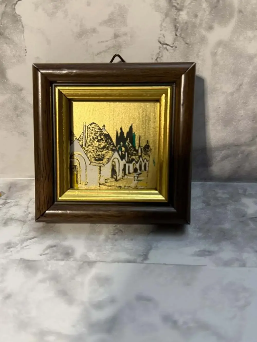Vintage‎ Pair of Miniature Italian Gold Leaf Trulli House Paintings Framed
