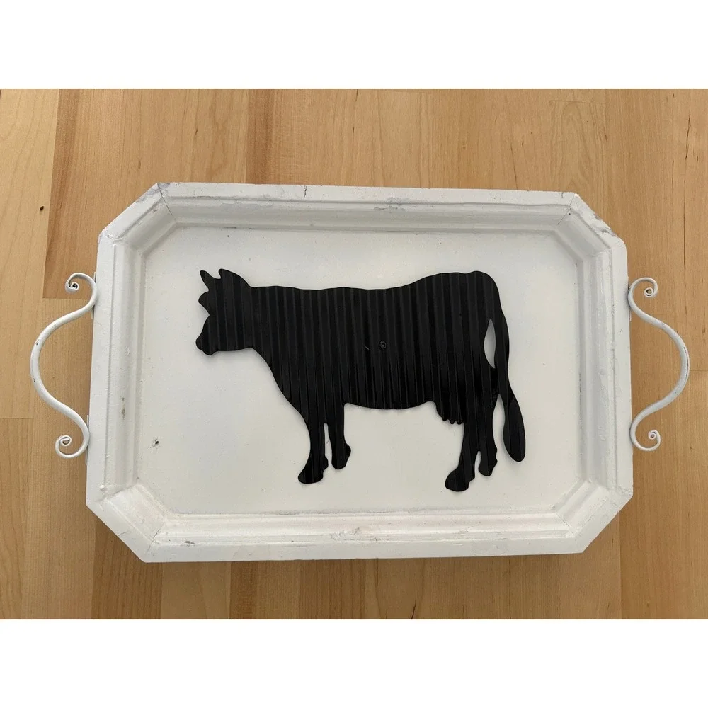 Vintage Cow Wall Decor Tray Metal‎ Western Farmhouse Rustic