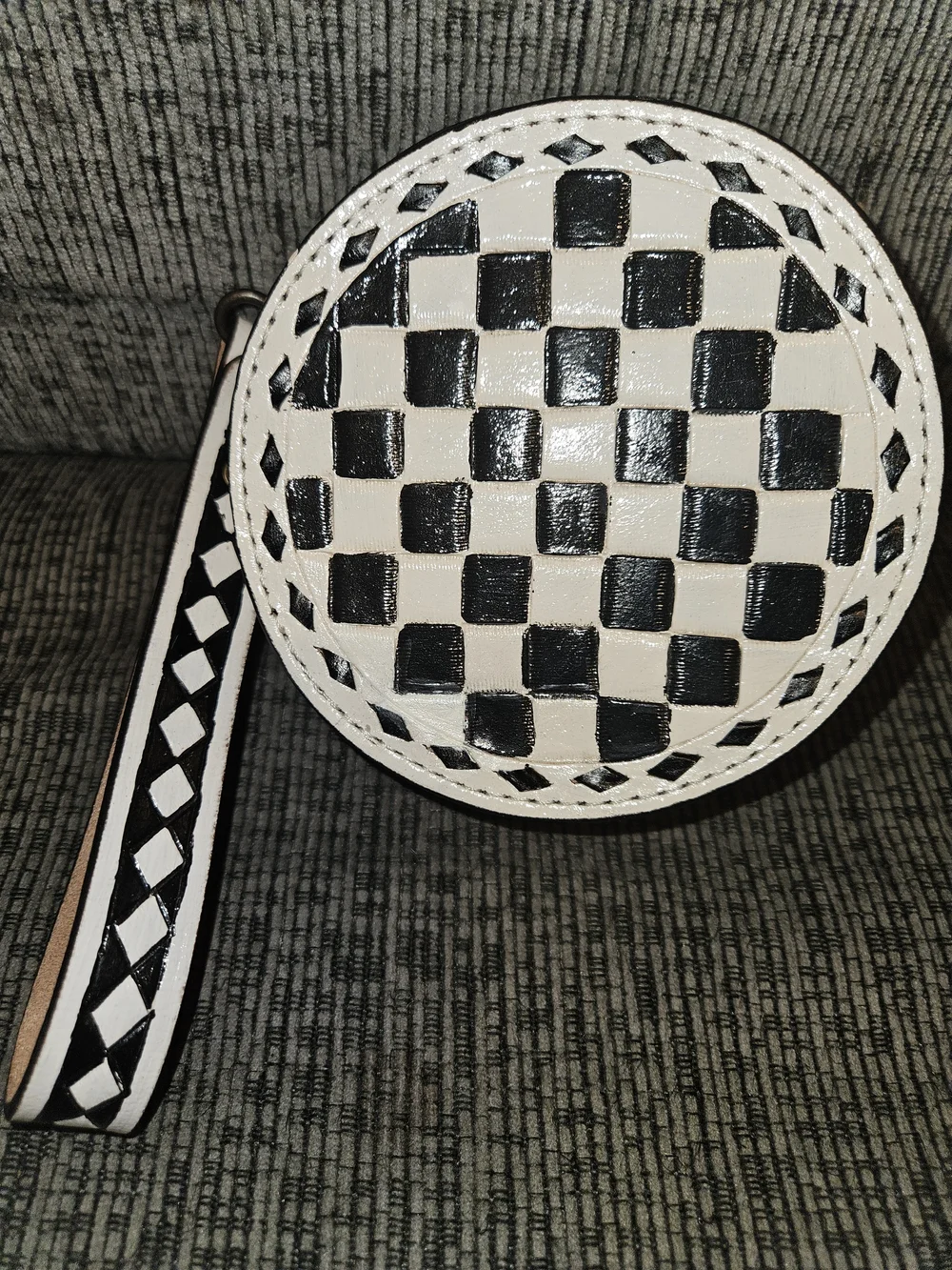 Black and White Checkered Canteen Purse | Circle Wristlet