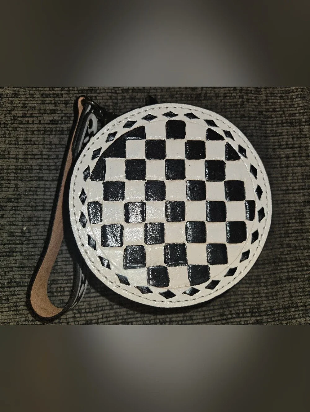 Black and White Checkered Canteen Purse | Circle Wristlet