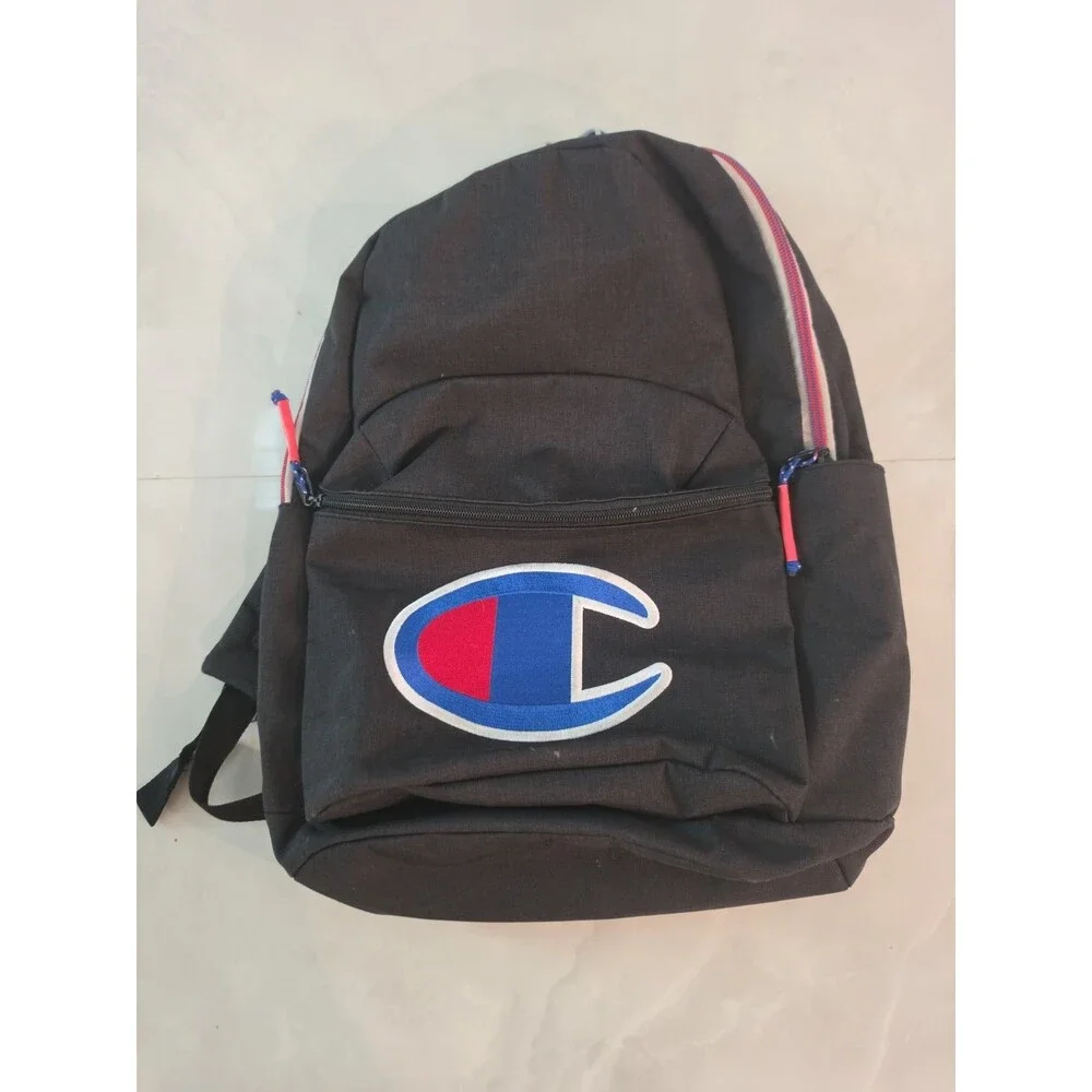 Champion Black Hesther With Applique Logo Laptop Backpack Large Multi Zip Comp