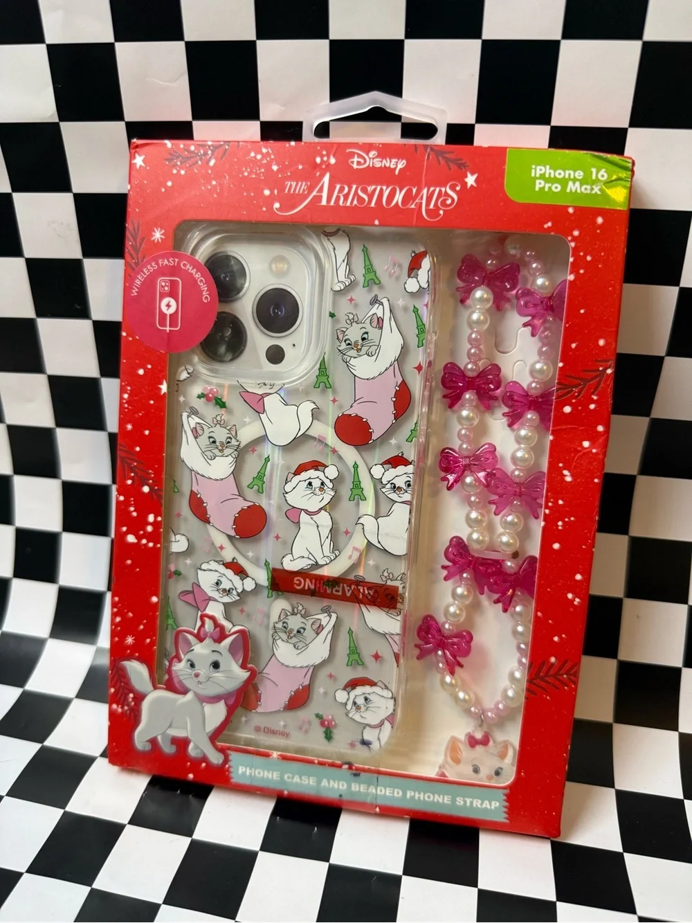 Disney The Aristocats Clear iPhone 16 Pro Max Case with Pink Bow Pearl Strap