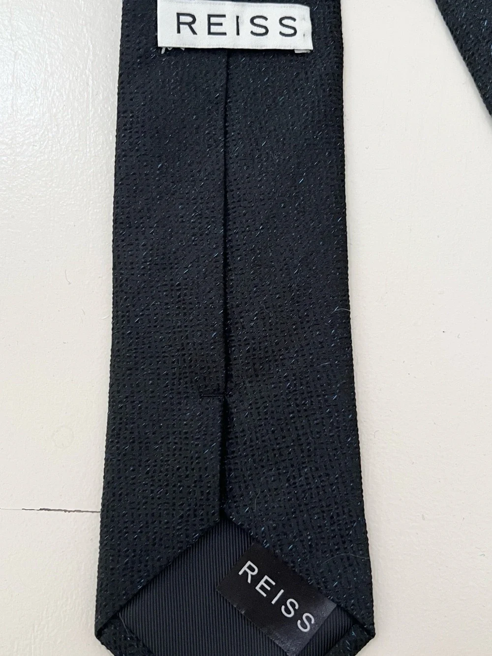 Reiss Black Textured Silk Tie with Blue Flecks