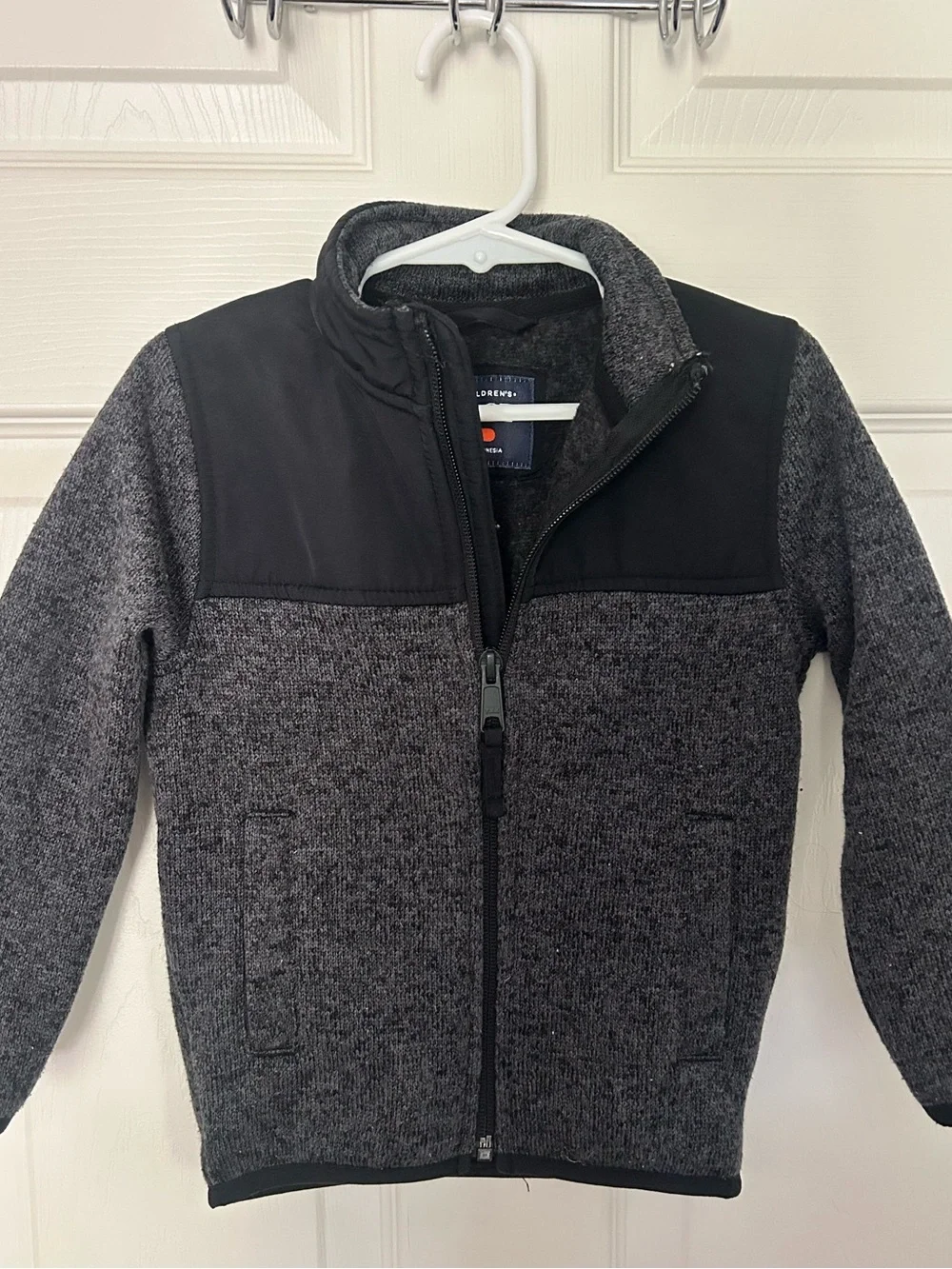 Toddler Boys, The Children's Place, Gray and Black Full-Zip Knit Fleece Jacket,