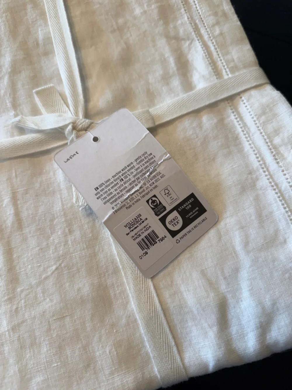 Williams Sonoma‎ Linen Double Hemstitch Tablecloth 70x108 cream NWT Dining