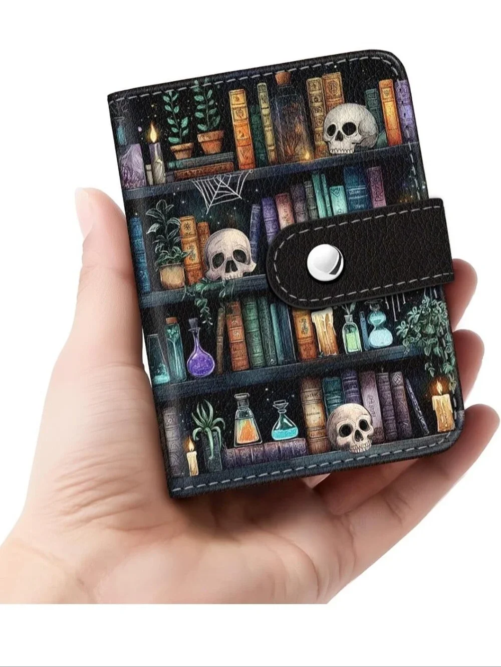 Handheld Gothic Skull & Potion Card Wallet - Black