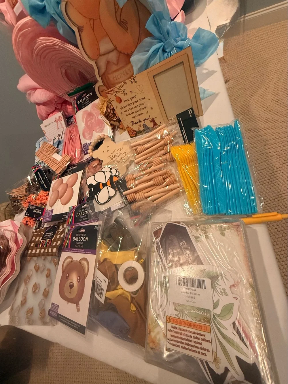 Baby Shower Decorations Lot- Pink Bear/Ribbon Theme and Winnie the Pooh theme