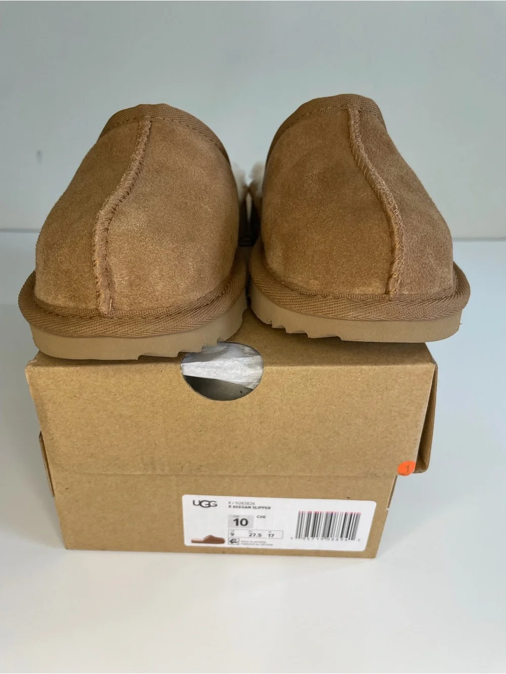 UGG Keegan Chestnut Suede Slide Slippers Kids 10M Shearling Lined Indoor Outdoor