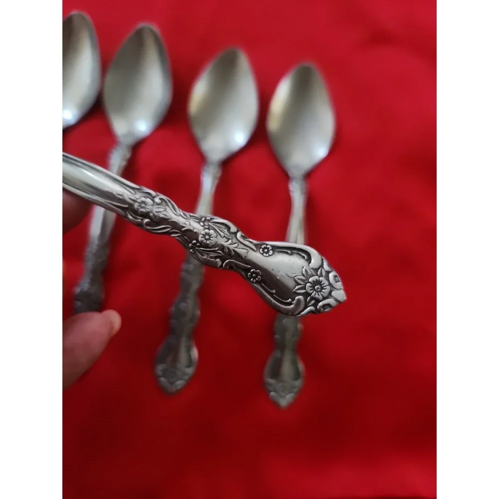 5 National Stainless Japan Flatware New Rose Teaspoons Vintage Floral Silver
