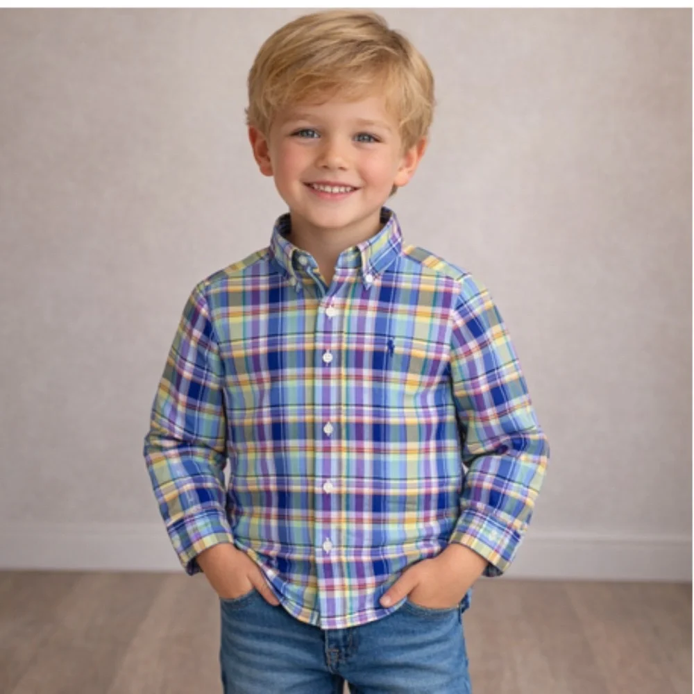 Ralph Lauren Boys Plaid Cotton Button Down Shirt