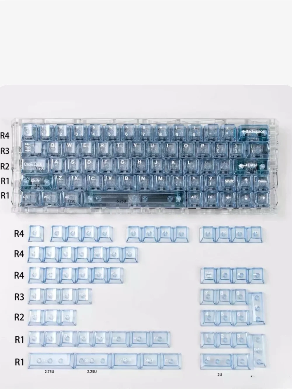 Transparent Blue Gaming Keycap Set