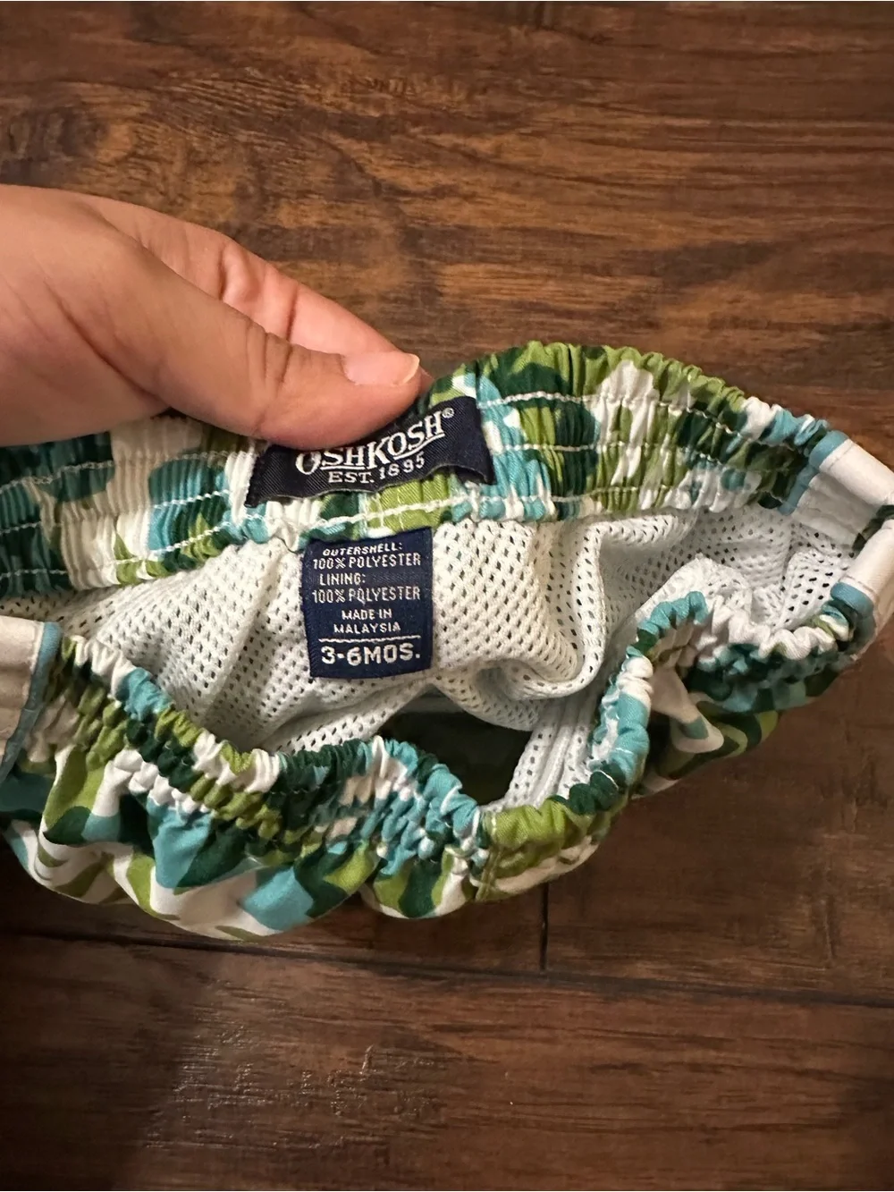 Vintage OshKosh Baby Green & Teal Floral Swim Shorts with White Trim