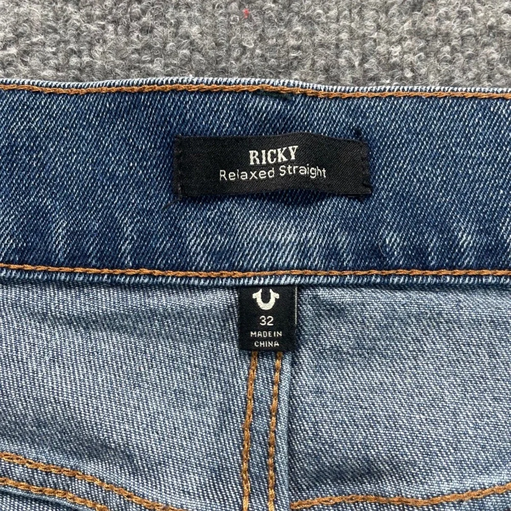 True Religion Ricky Jeans Mens 32 Blue Relaxed Straight Leg Stretch Denim