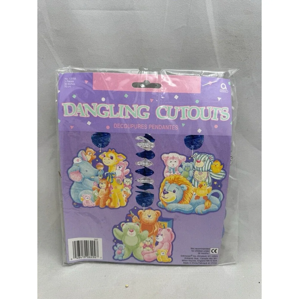 Vintage Amscan Baby Animals Shower Dangling Cutouts Decorations Hanging Swirls