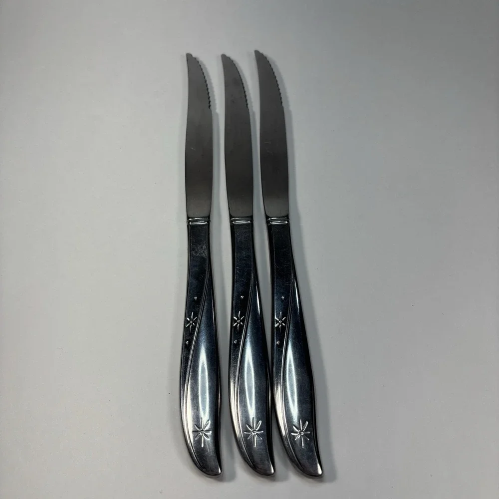 Vtg Oneida Stainless Steel Steak Knives Set of 3 Starburst Star Retro MCM