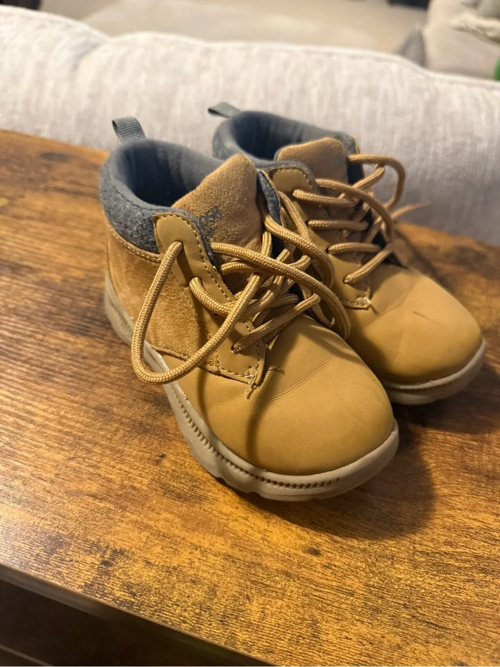 OshKosh B'gosh Tan Lace-Up Kids Boots with Gray Collar